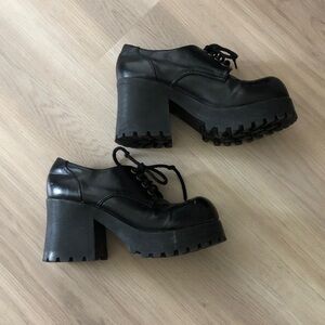 LEI Woman’s vintage Black Platform Lace-Up Chunky Heel Shoes grunge goth Y2K 9